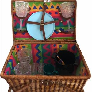 Retro rainbow picnic basket cottage core 80 print
